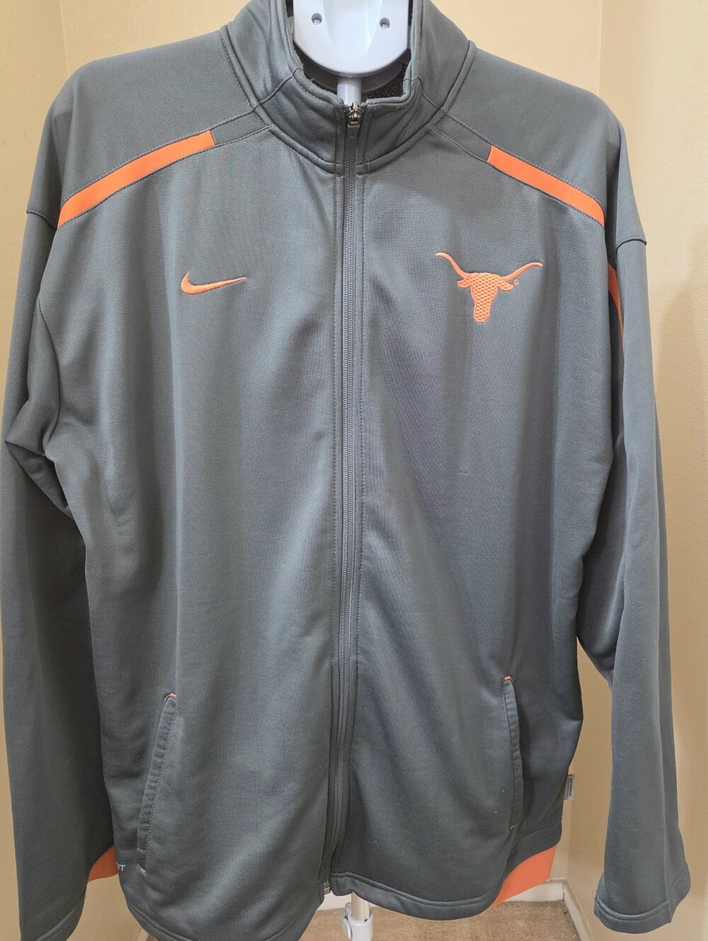 Nike Menβs Gray Full-Zip Jacket with Orange Accents. Texas Longhorns